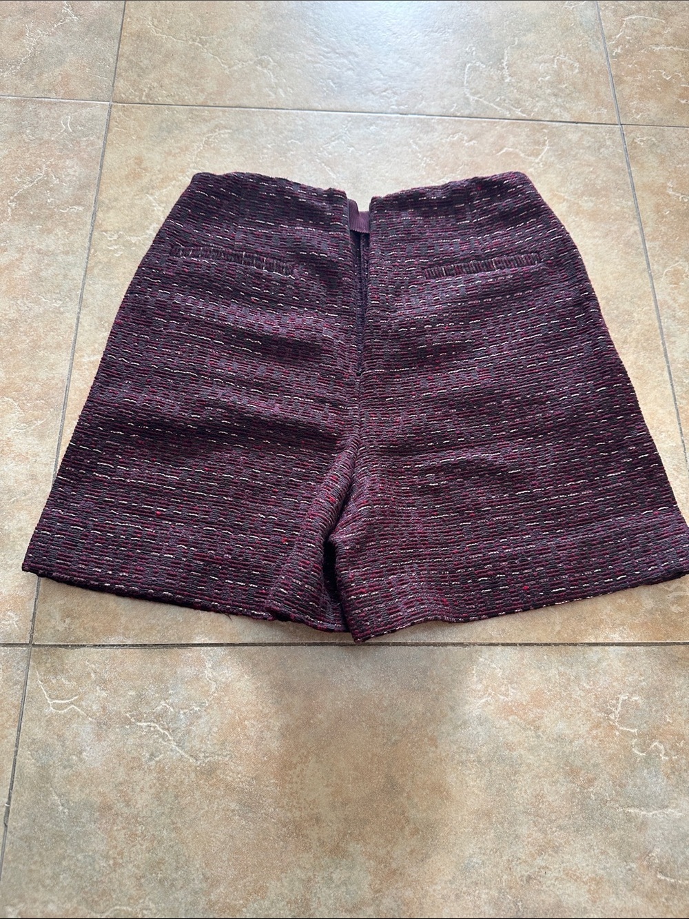 Massimo Dutti Burgundy Textured Bermuda Shorts